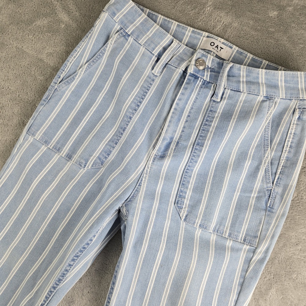OAT Jeans Womens 28 Blue White‎ Striped High Rise Skinny Boho Vertical Lines